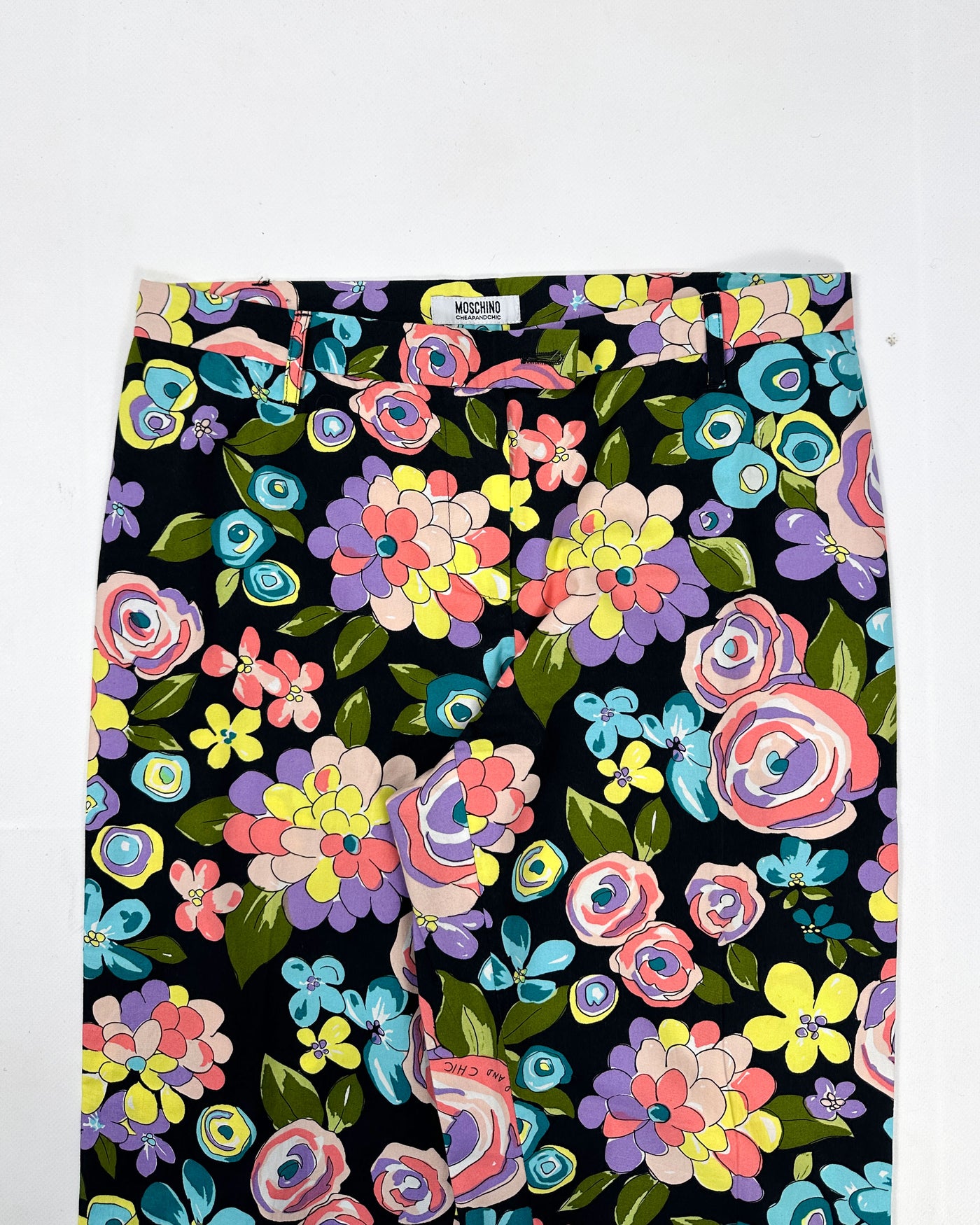 Moschino Doodle Flowers Print Black Light Pants 2000s