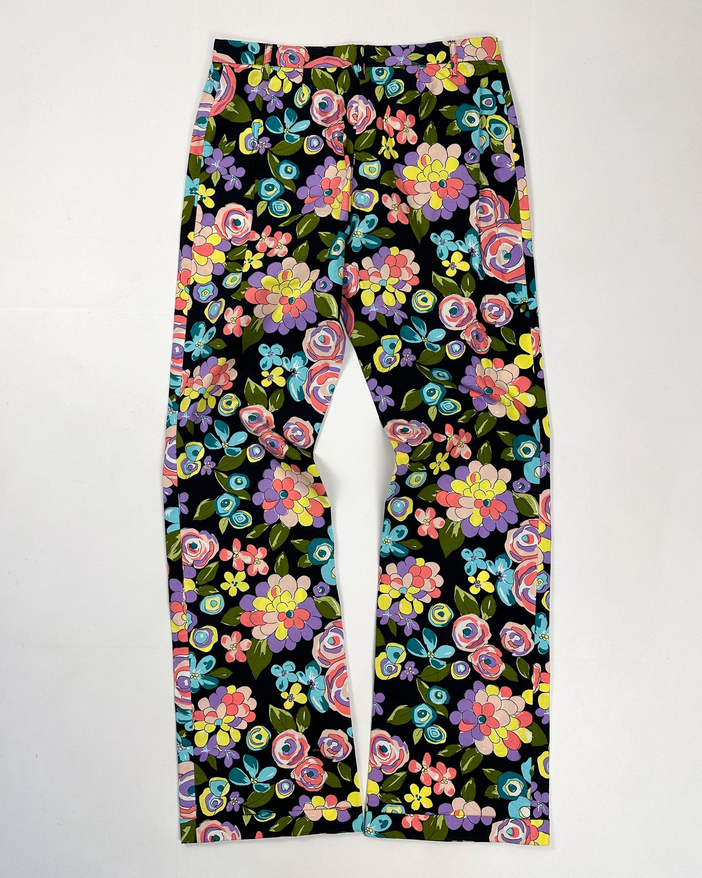 Moschino Doodle Flowers Print Black Light Pants 2000s