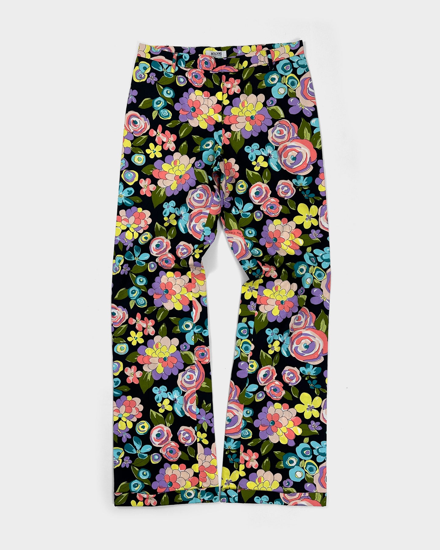 Moschino Doodle Flowers Print Black Light Pants 2000s