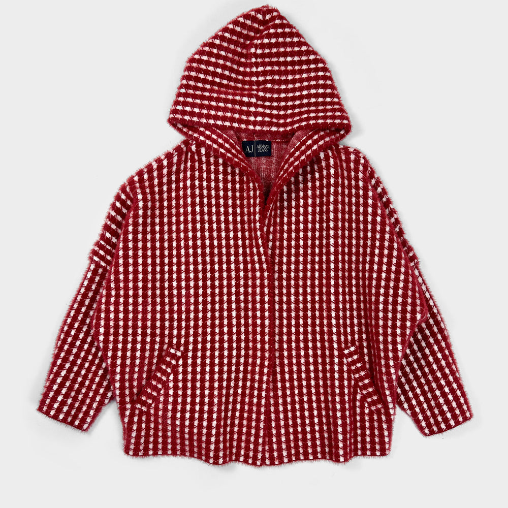 Armani Mohair Red Patterned Hooded Knit 1990's