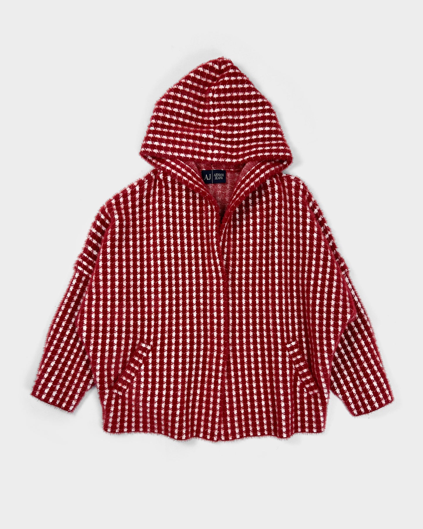 Armani Mohair Red Patterned Hooded Knit 1990's