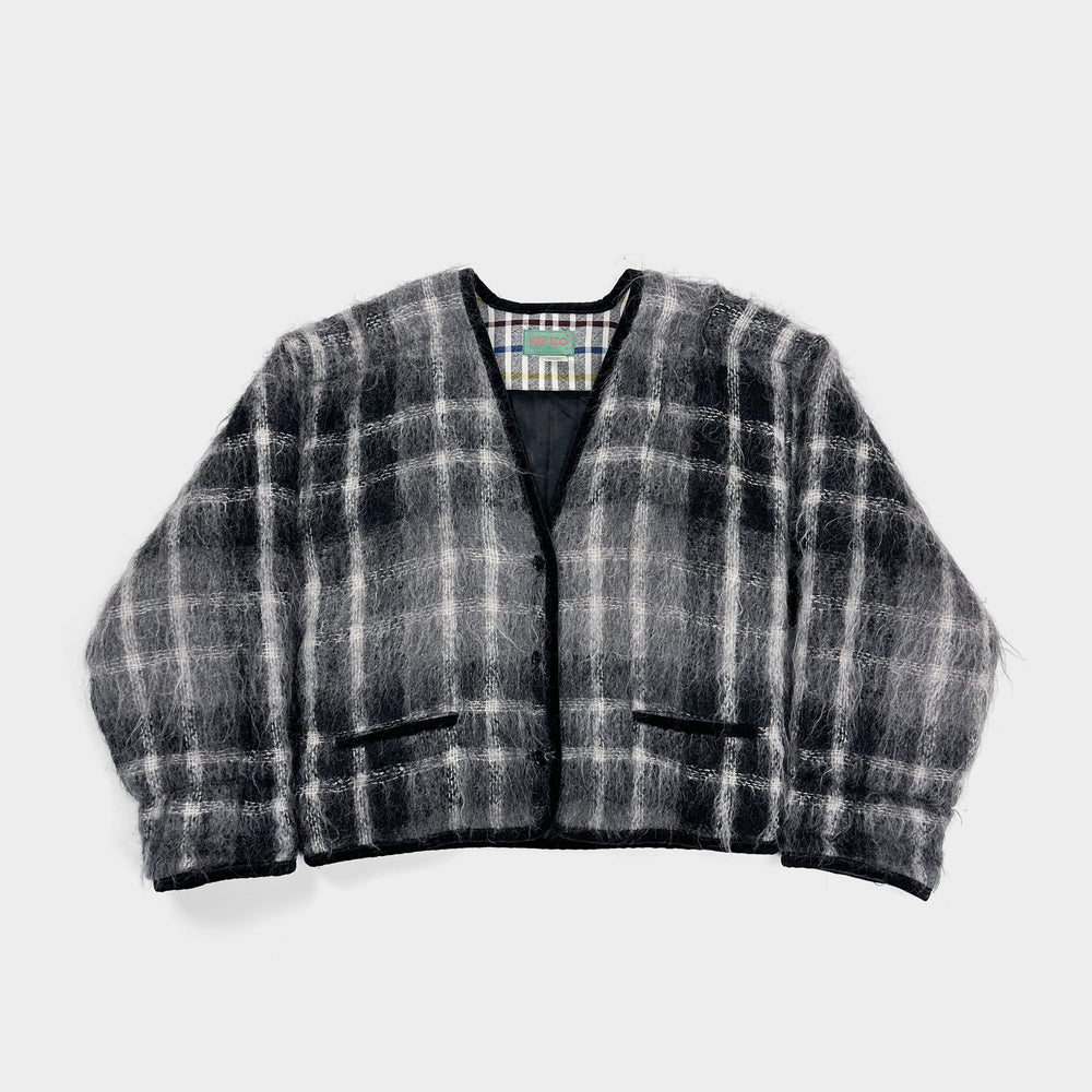 Kenzo Mohair Checkered Grey Cropped Cardigan 2000's