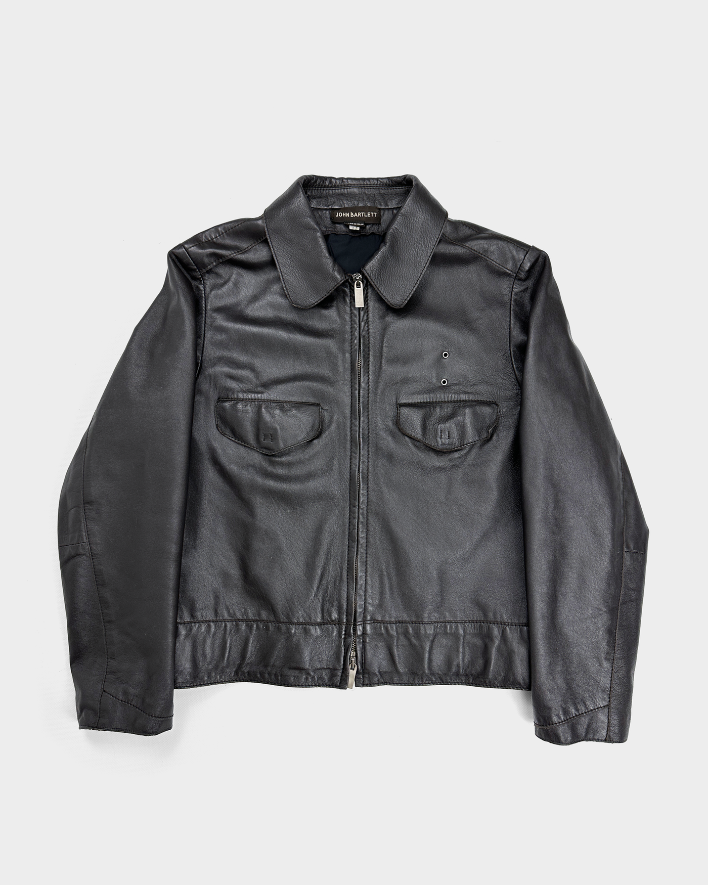 John Bartlett Cropped Black Leather Jacket 2000's