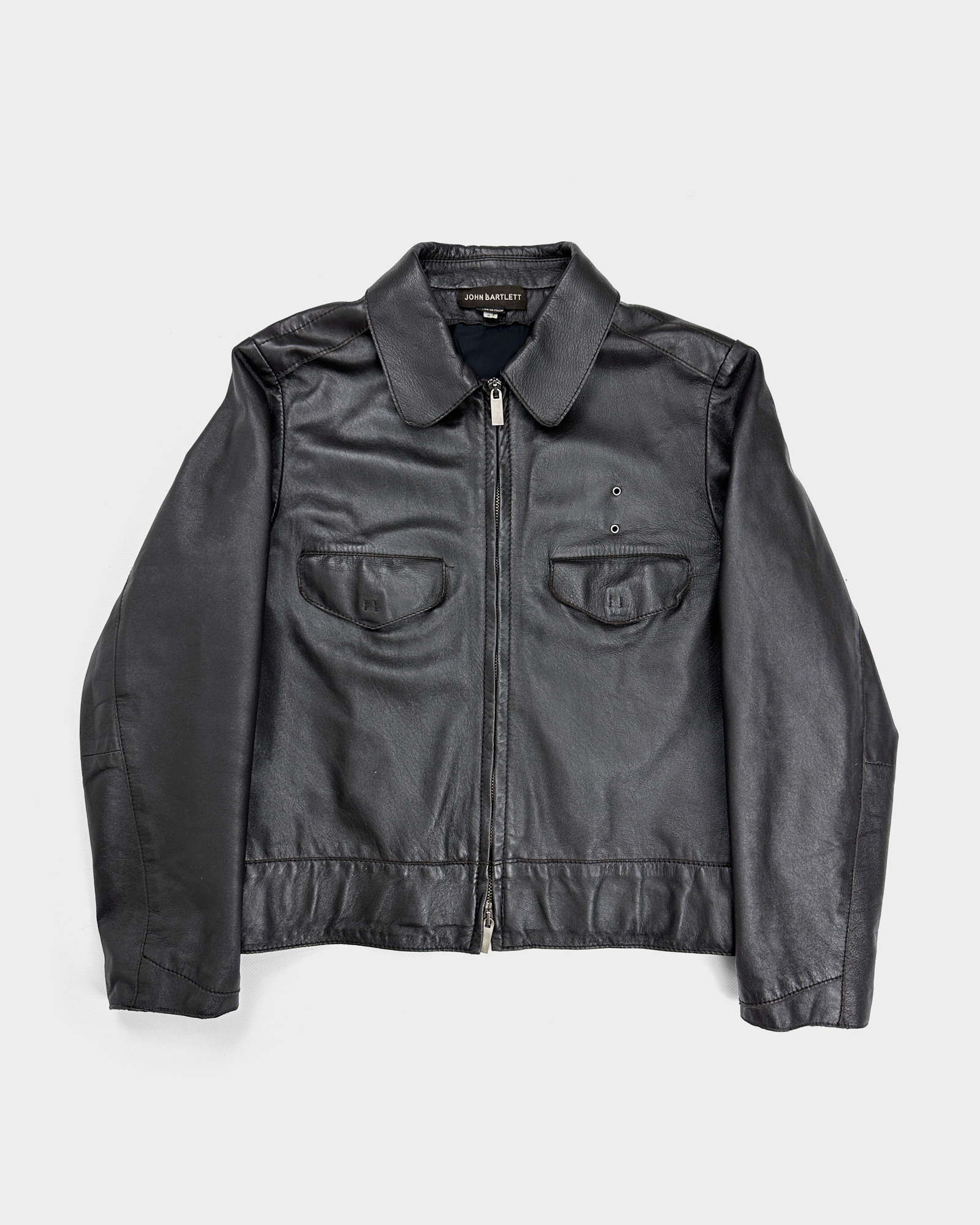 John Bartlett Cropped Black Leather Jacket 2000's