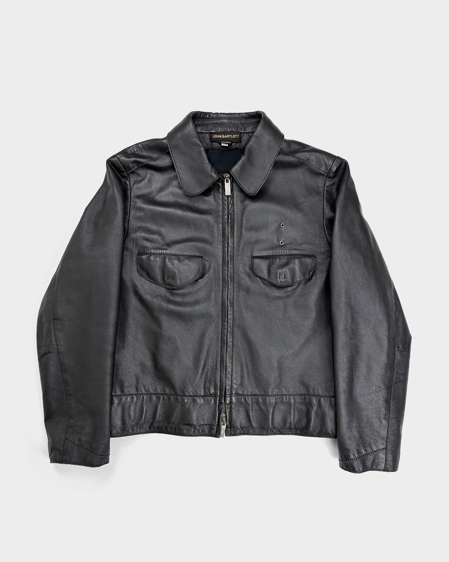 John Bartlett Cropped Black Leather Jacket 2000's