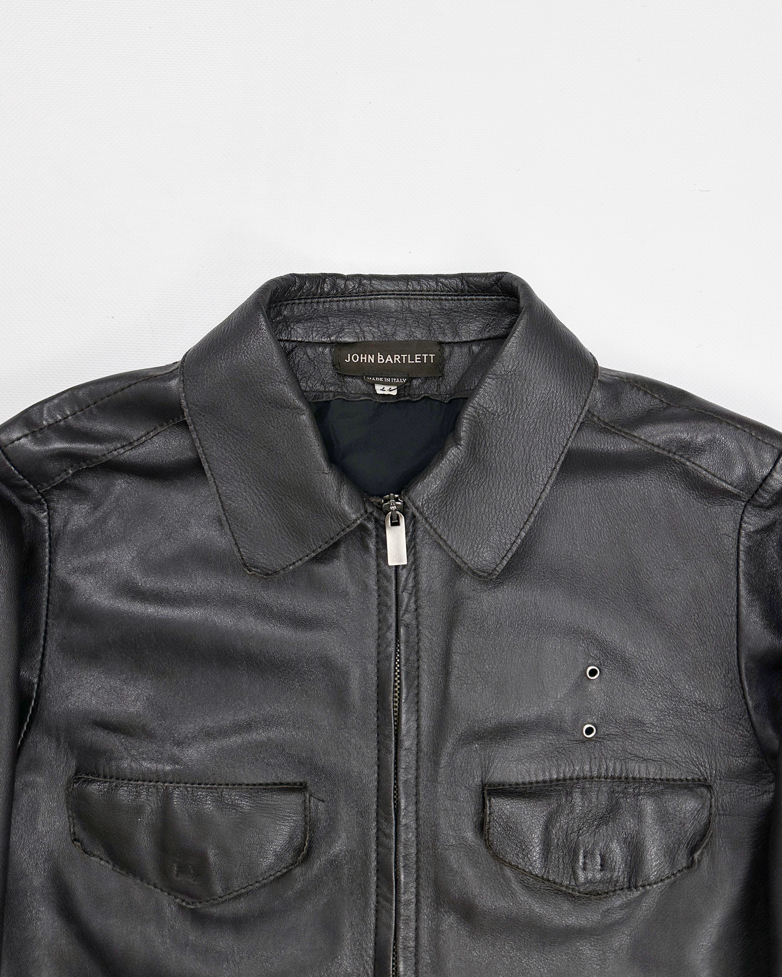 John Bartlett Cropped Black Leather Jacket 2000's