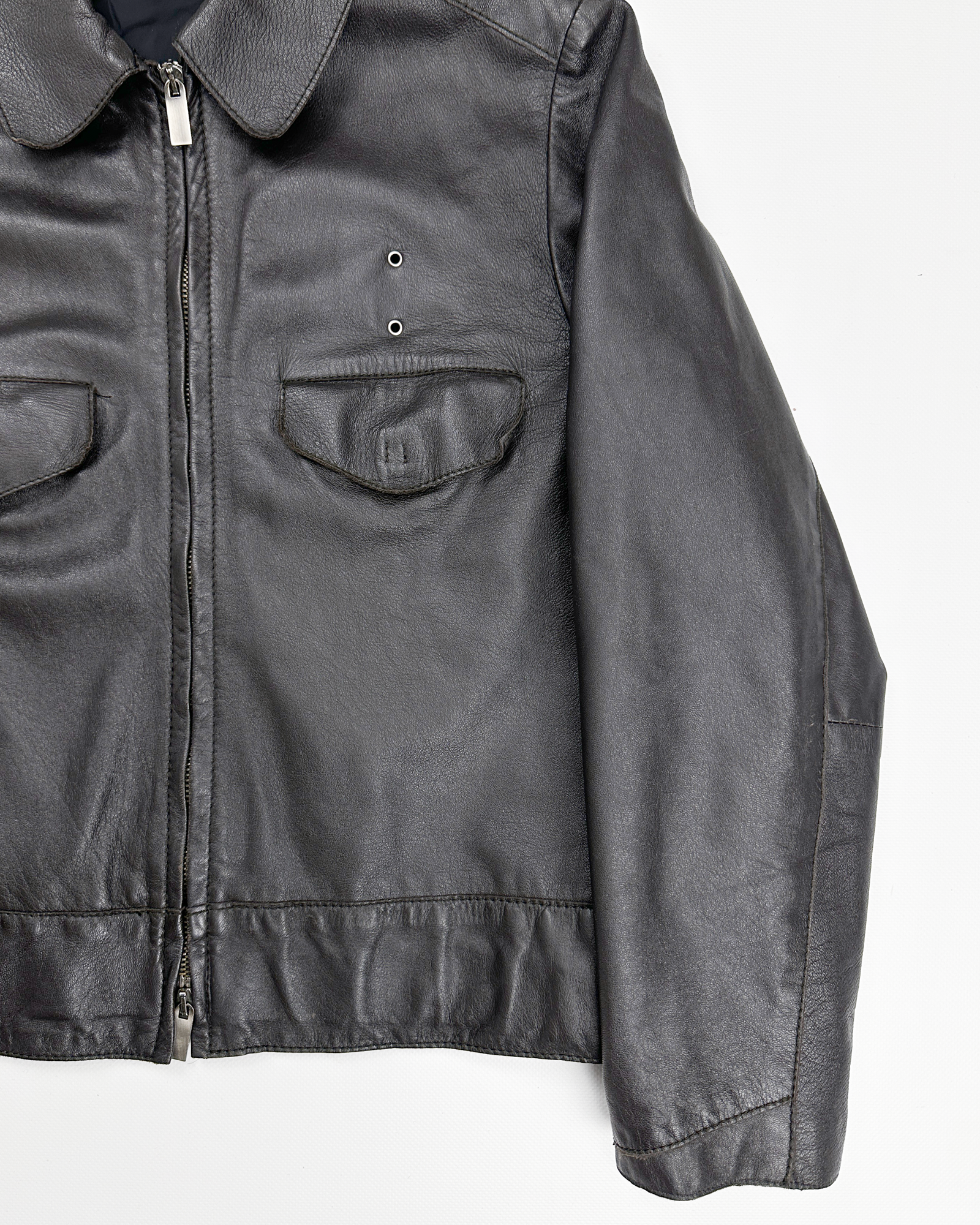 John Bartlett Cropped Black Leather Jacket 2000's