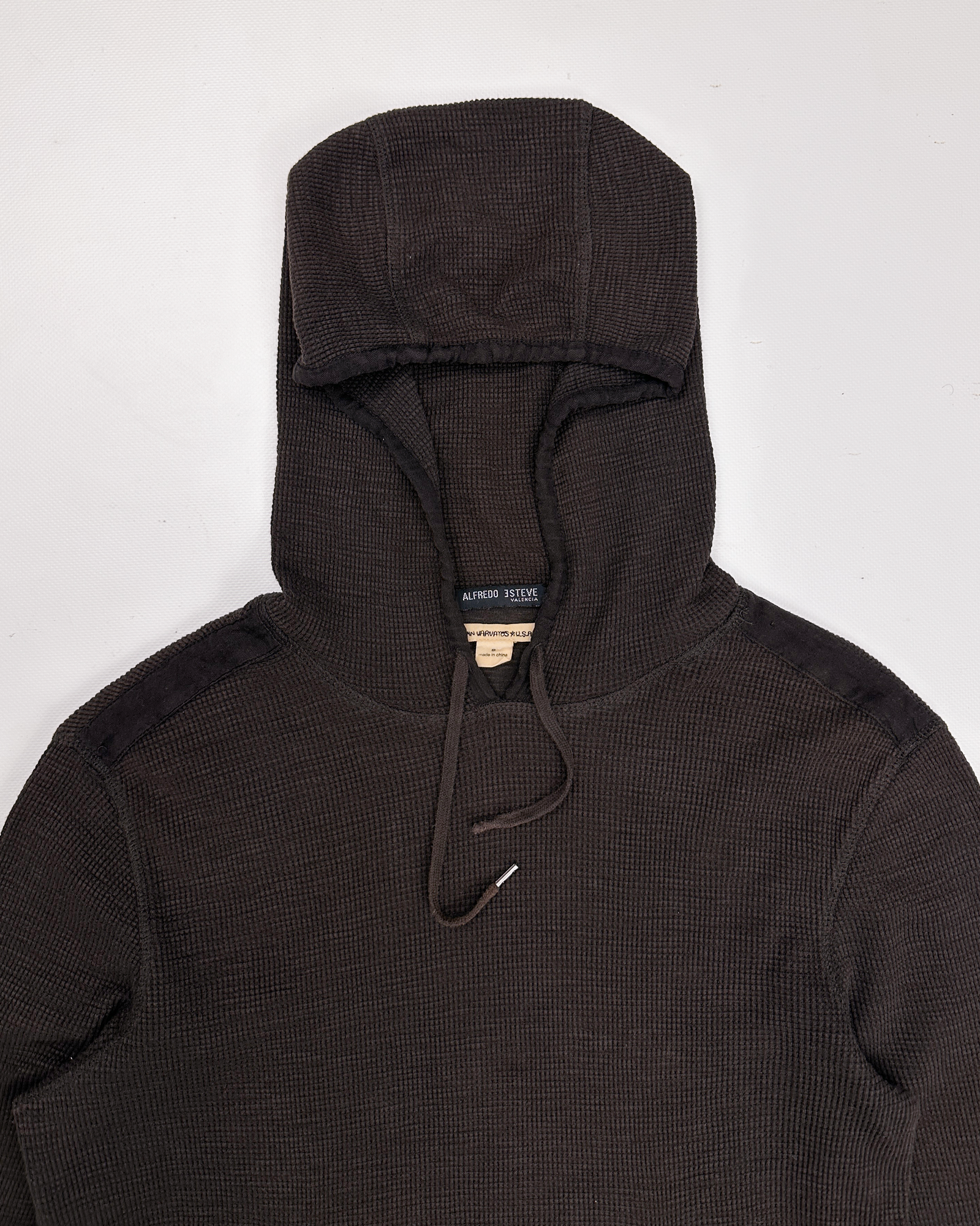 John Varvatos USA Brown Waffle Cotton Hoodie 2000's