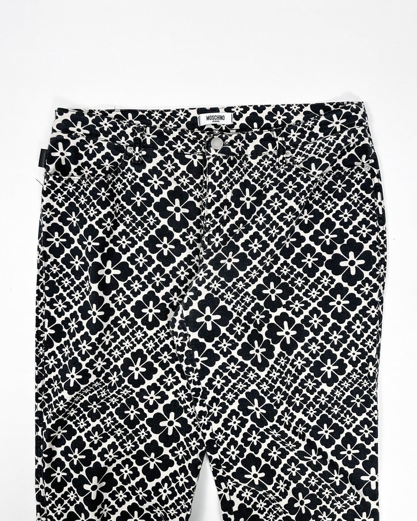 Moschino Black Flower Print Flare Pants 2000's