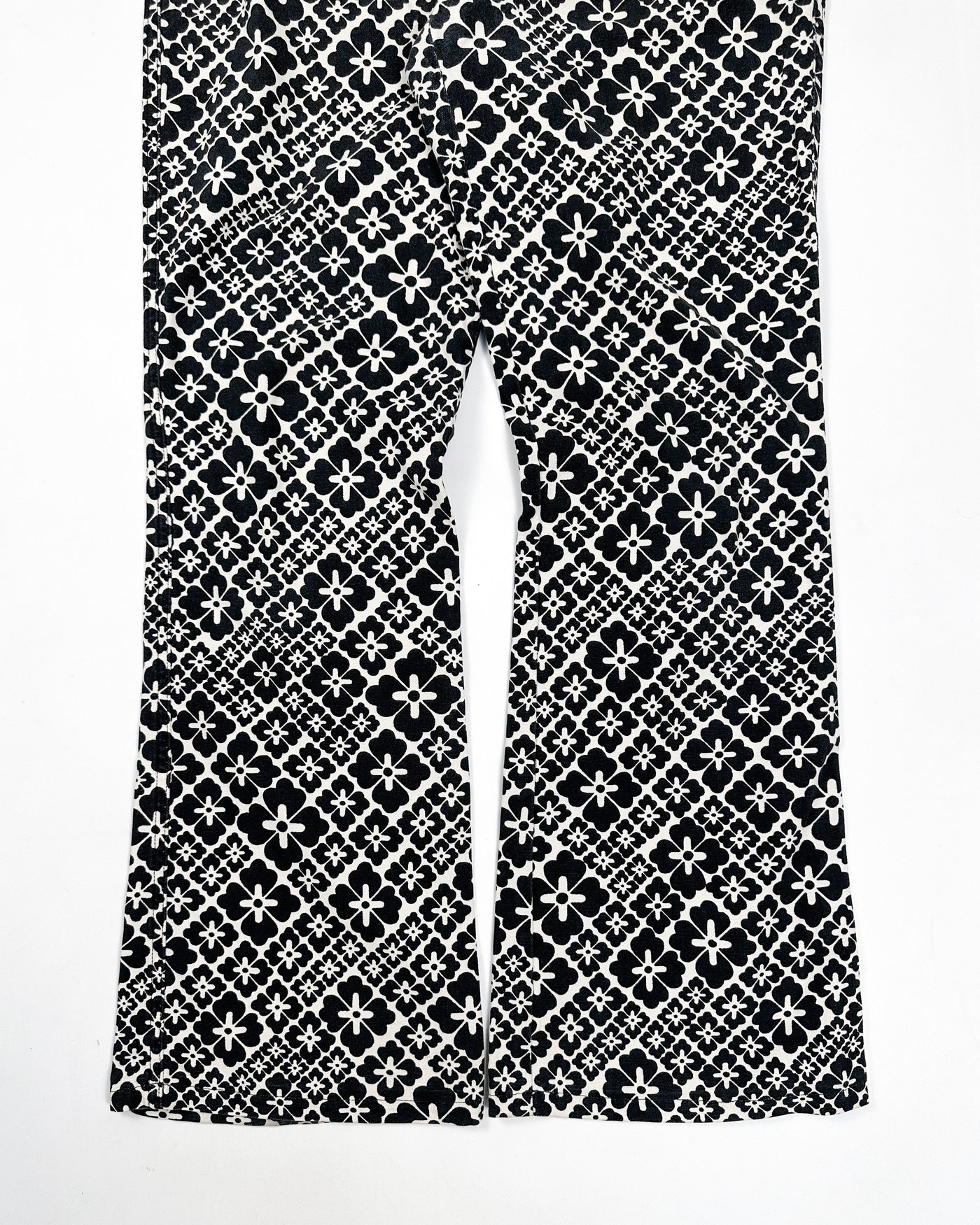 Moschino Black Flower Print Flare Pants 2000's