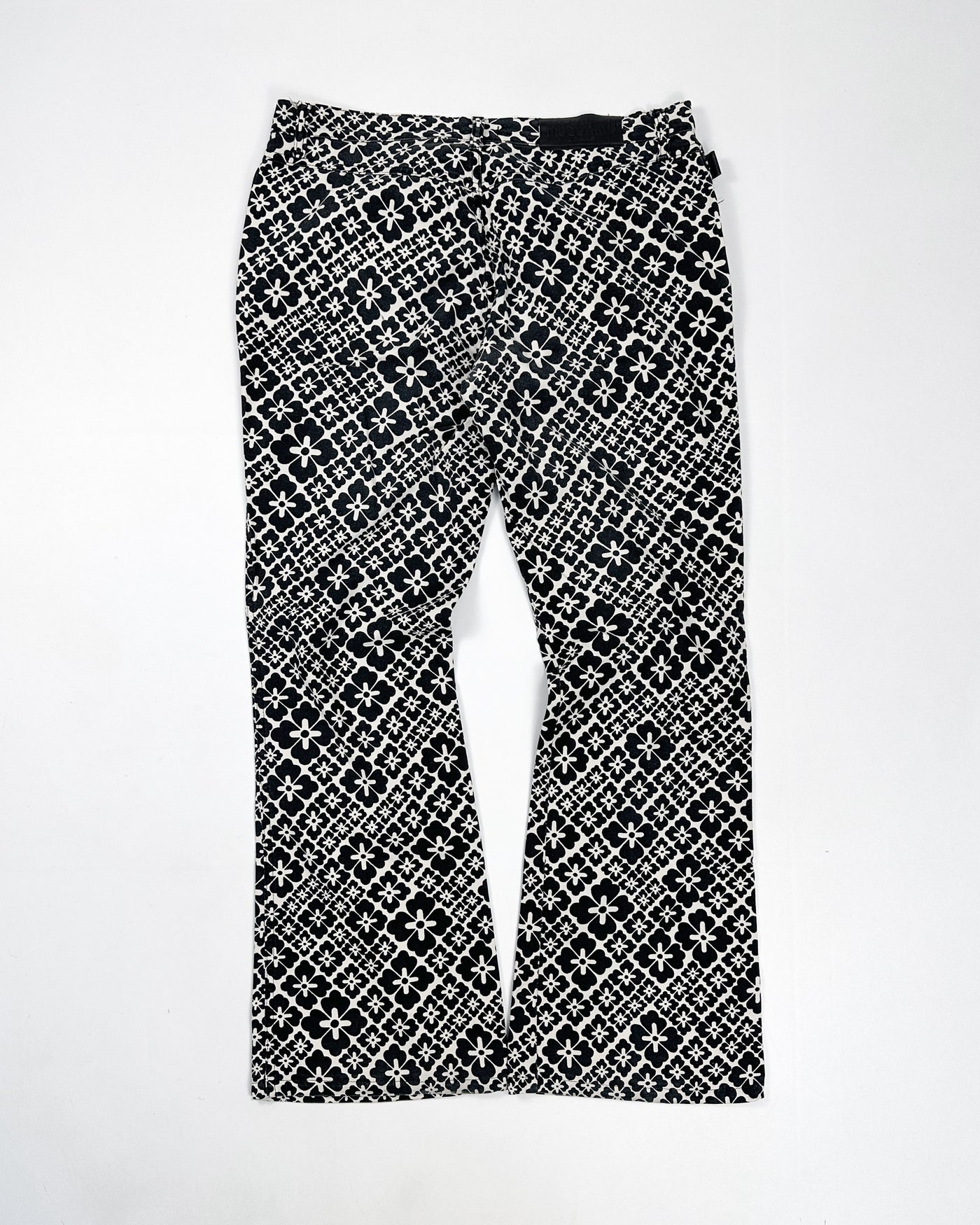 Moschino Black Flower Print Flare Pants 2000's