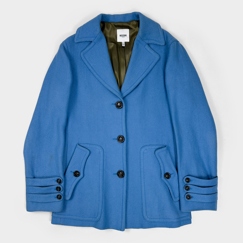 Moschino 3-Band Blue Wool Long Jacket 2000's