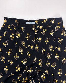 Prada Viscose Black Flower Print Pants S/S 2013