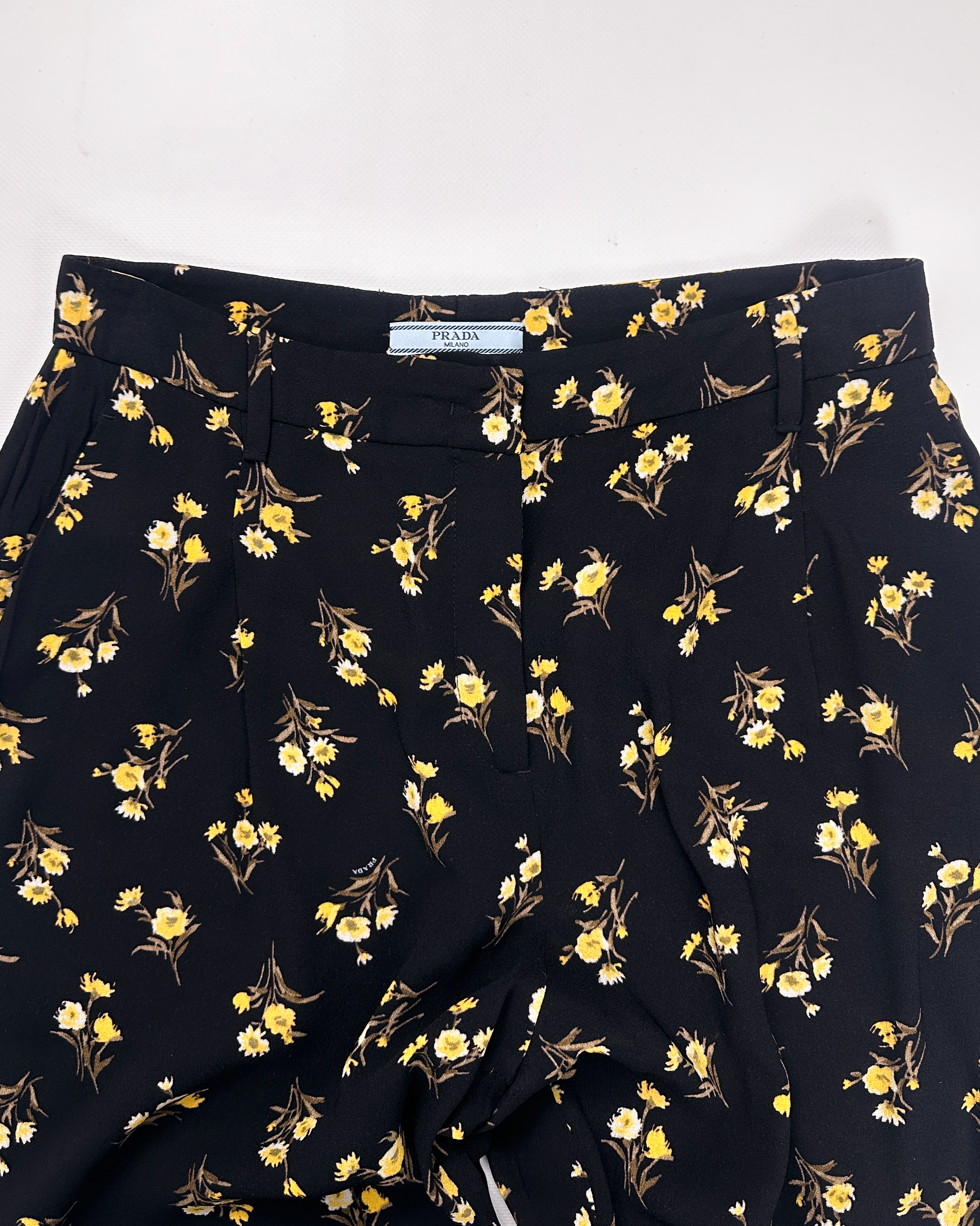 Prada Viscose Black Flower Print Pants S/S 2013