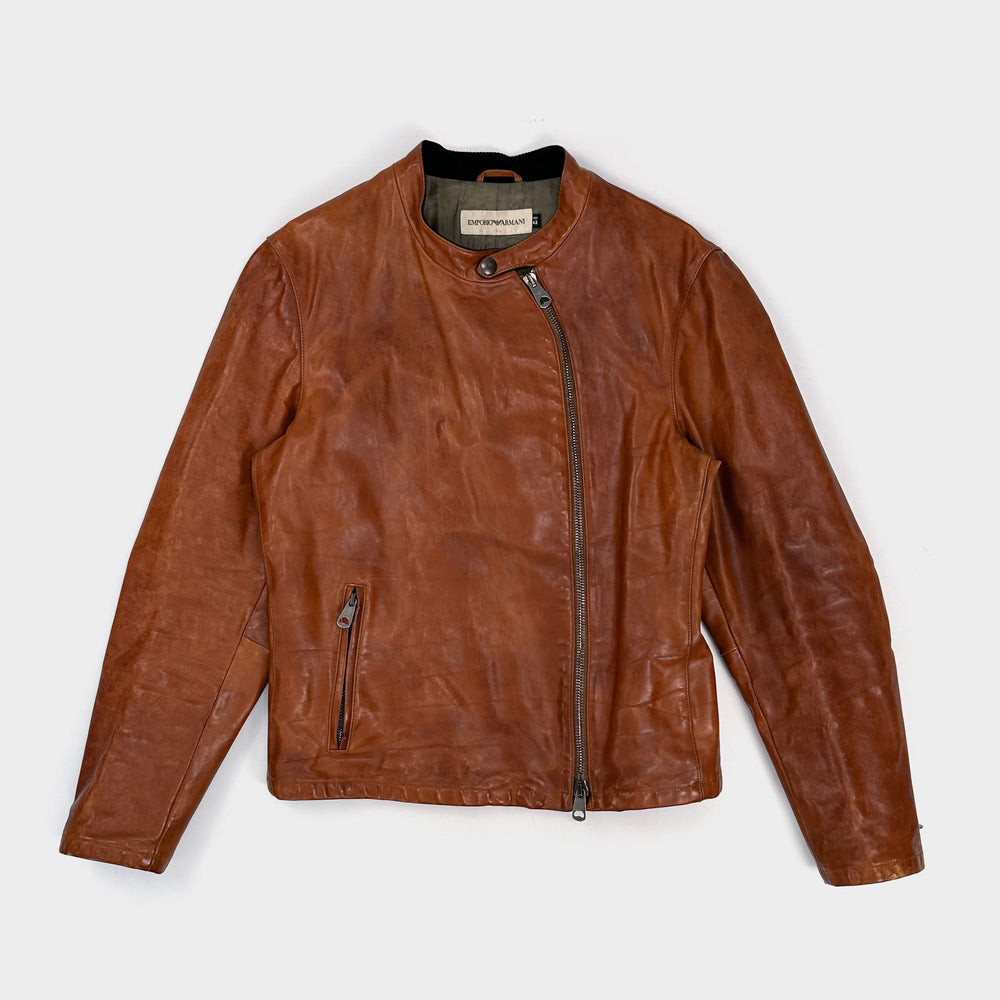 Emporio Armani Asymmetric Camel Leather Jacket 1990's