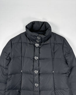 Moschino Silver Hearts Black Puffer Jacket 2000's