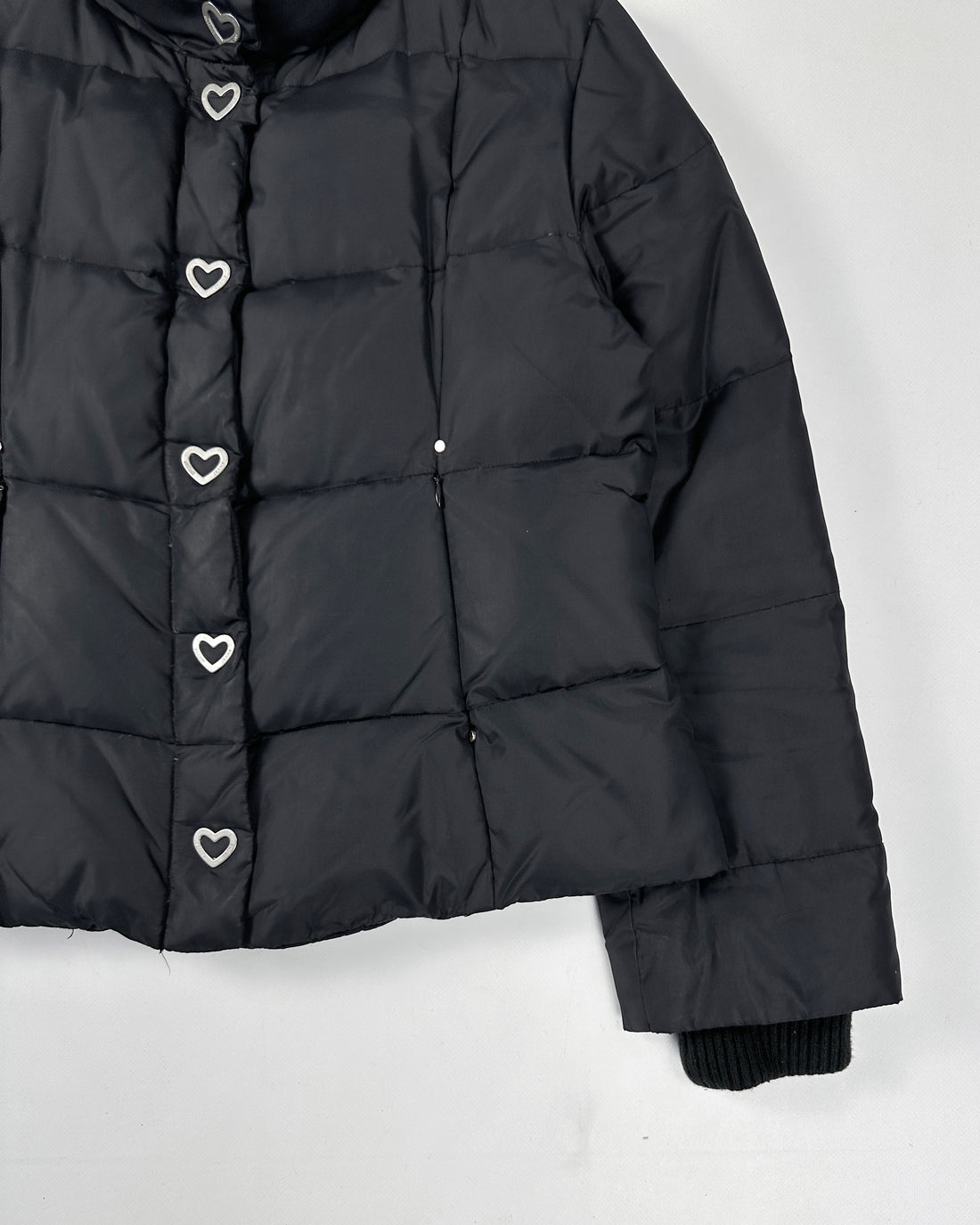 Moschino Silver Hearts Black Puffer Jacket 2000's