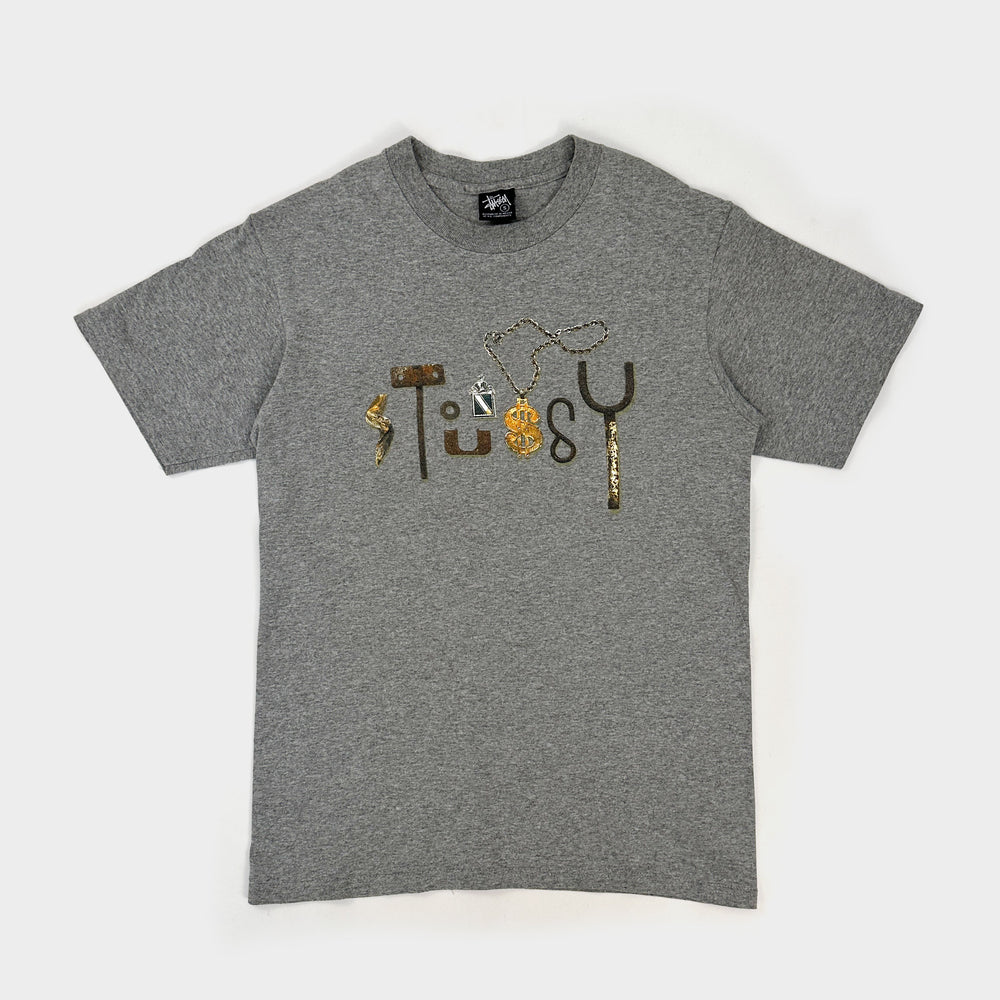 Stussy Gold Chains Grey Tee 2000's