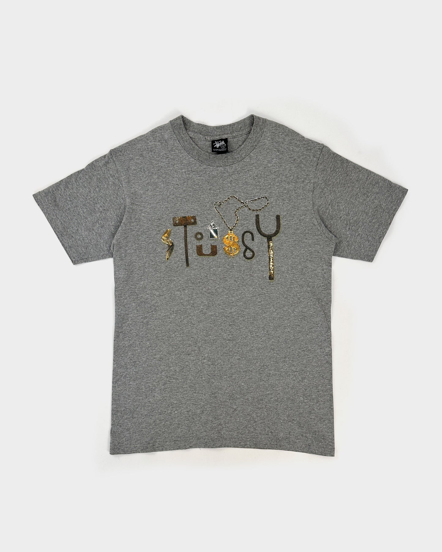 Stussy Gold Chains Grey Tee 2000's