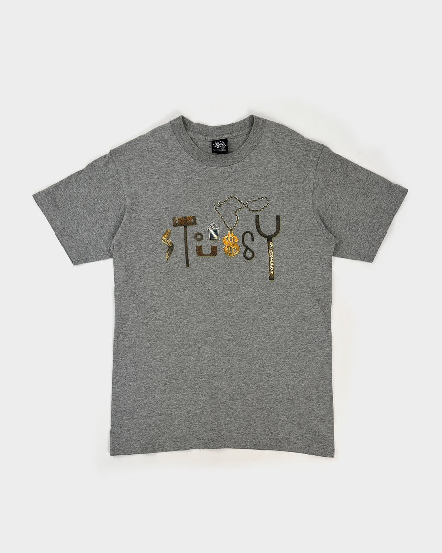 Stussy Gold Chains Grey Tee 2000's