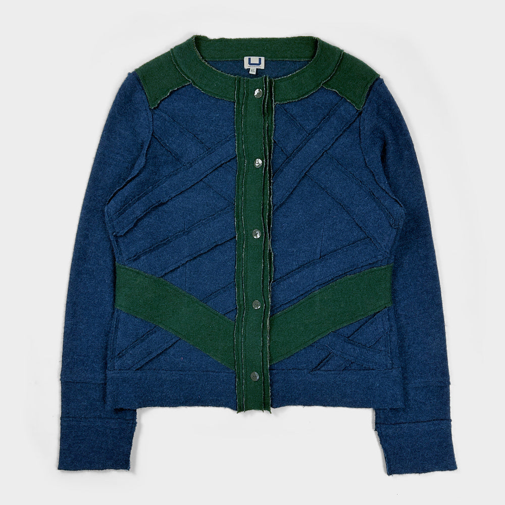 Adolfo Dominguez Blue Green Distressed Cardigan 1990's