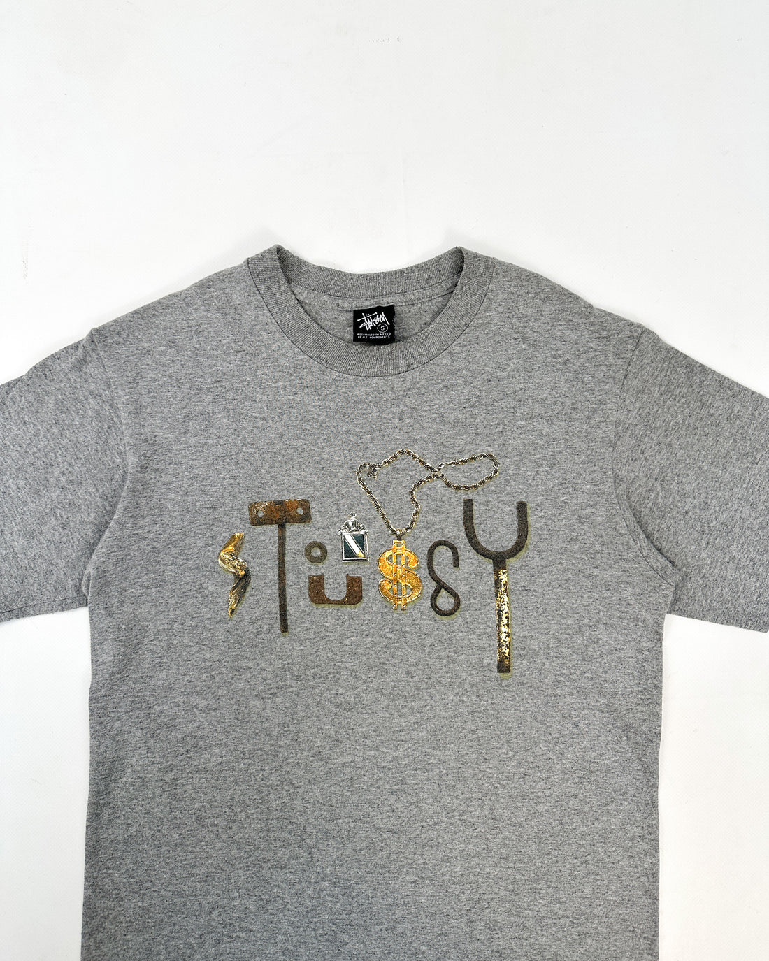 Stussy Gold Chains Grey Tee 2000's