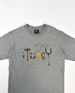 Stussy Gold Chains Grey Tee 2000's