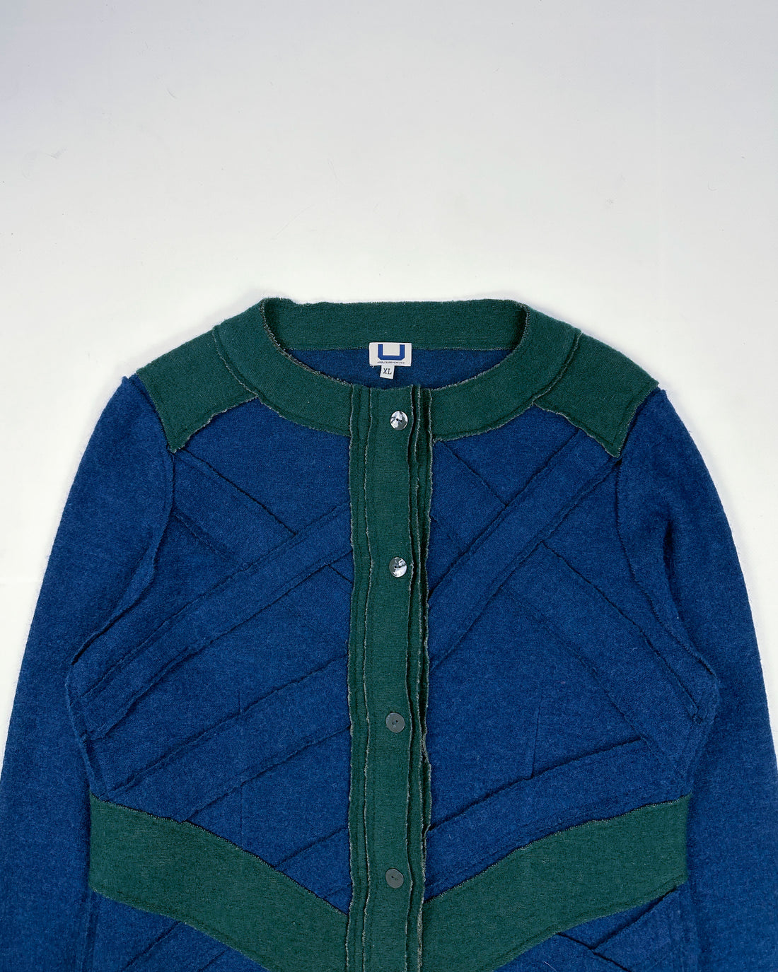 Adolfo Dominguez Blue Green Distressed Cardigan 1990's