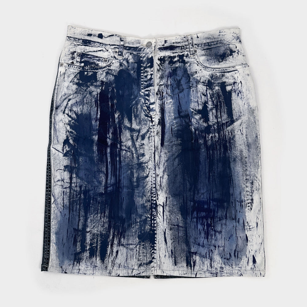 Iceberg Splashed Paint Blue Denim Skirt 2000's