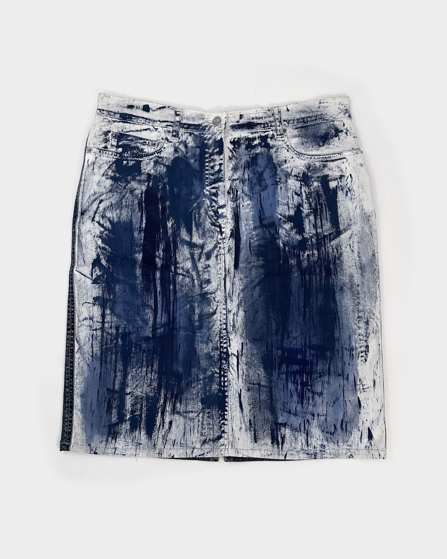 Iceberg Splashed Paint Blue Denim Skirt 2000's