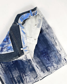 Iceberg Splashed Paint Blue Denim Skirt 2000's