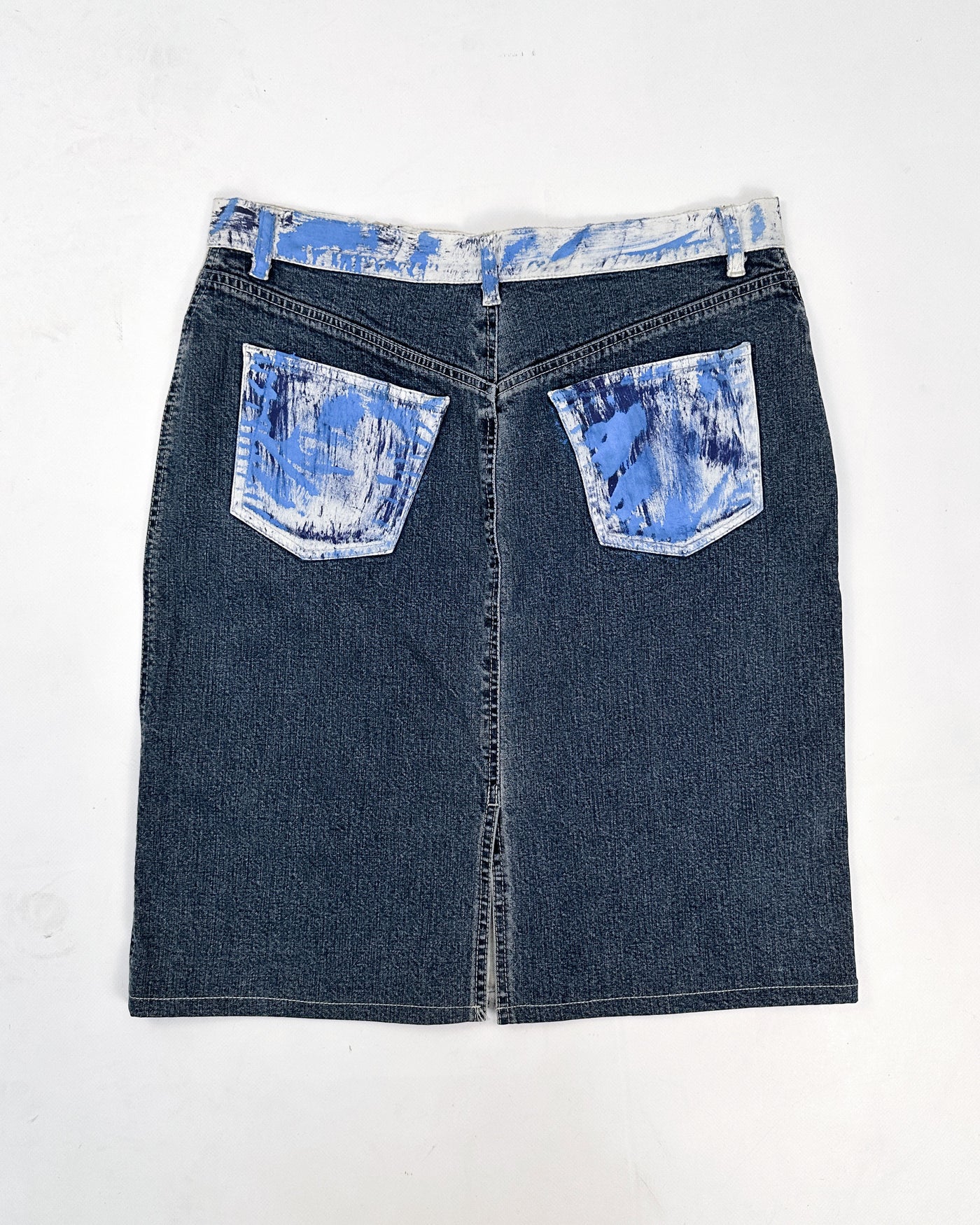 Iceberg Splashed Paint Blue Denim Skirt 2000's
