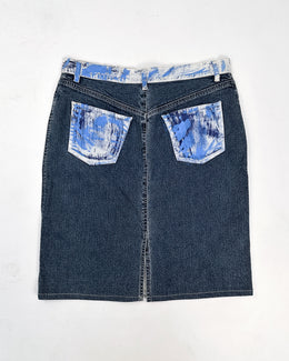 Iceberg Splashed Paint Blue Denim Skirt 2000's
