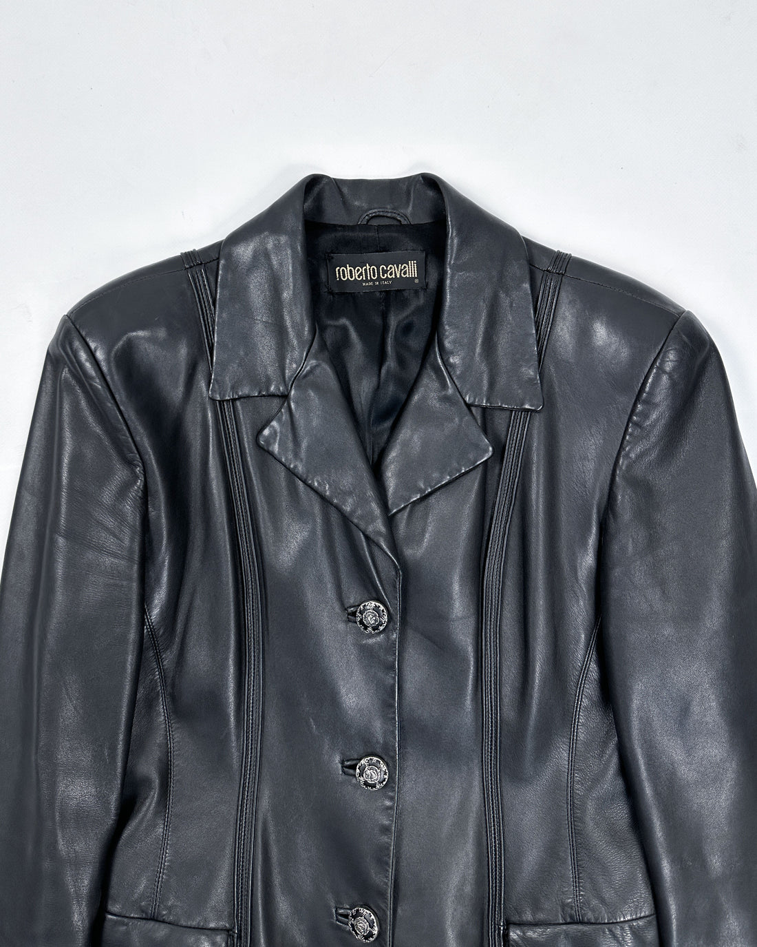 Roberto Cavalli Straight Black leather Jacket 1990's