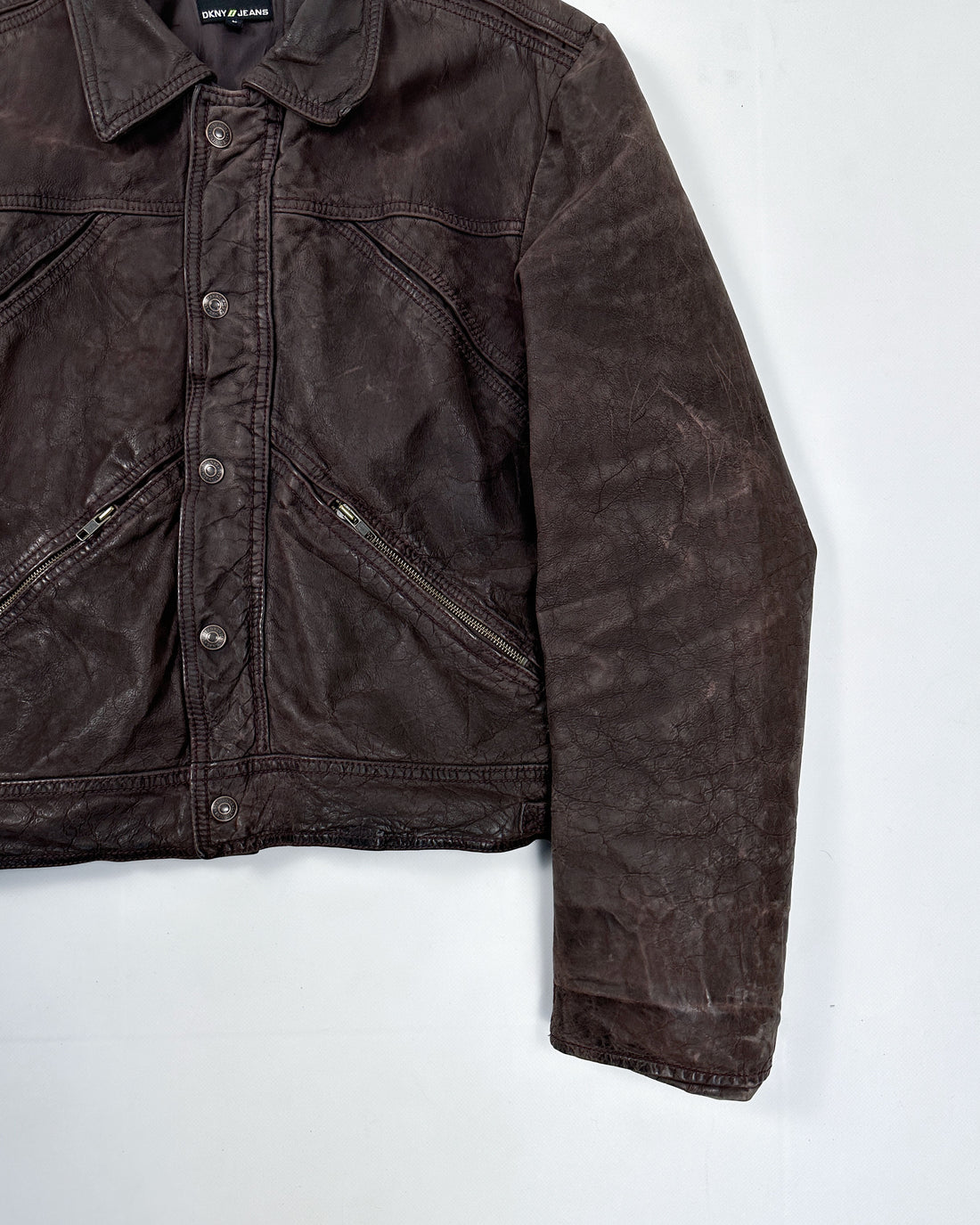 DKNY Brown Cropped Leather Jacket 1990's