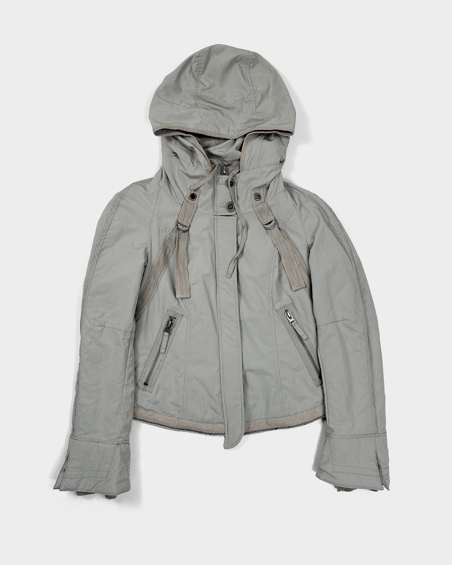 Marithé Francois Girbaud Light Grey Hooded Jacket 2000's