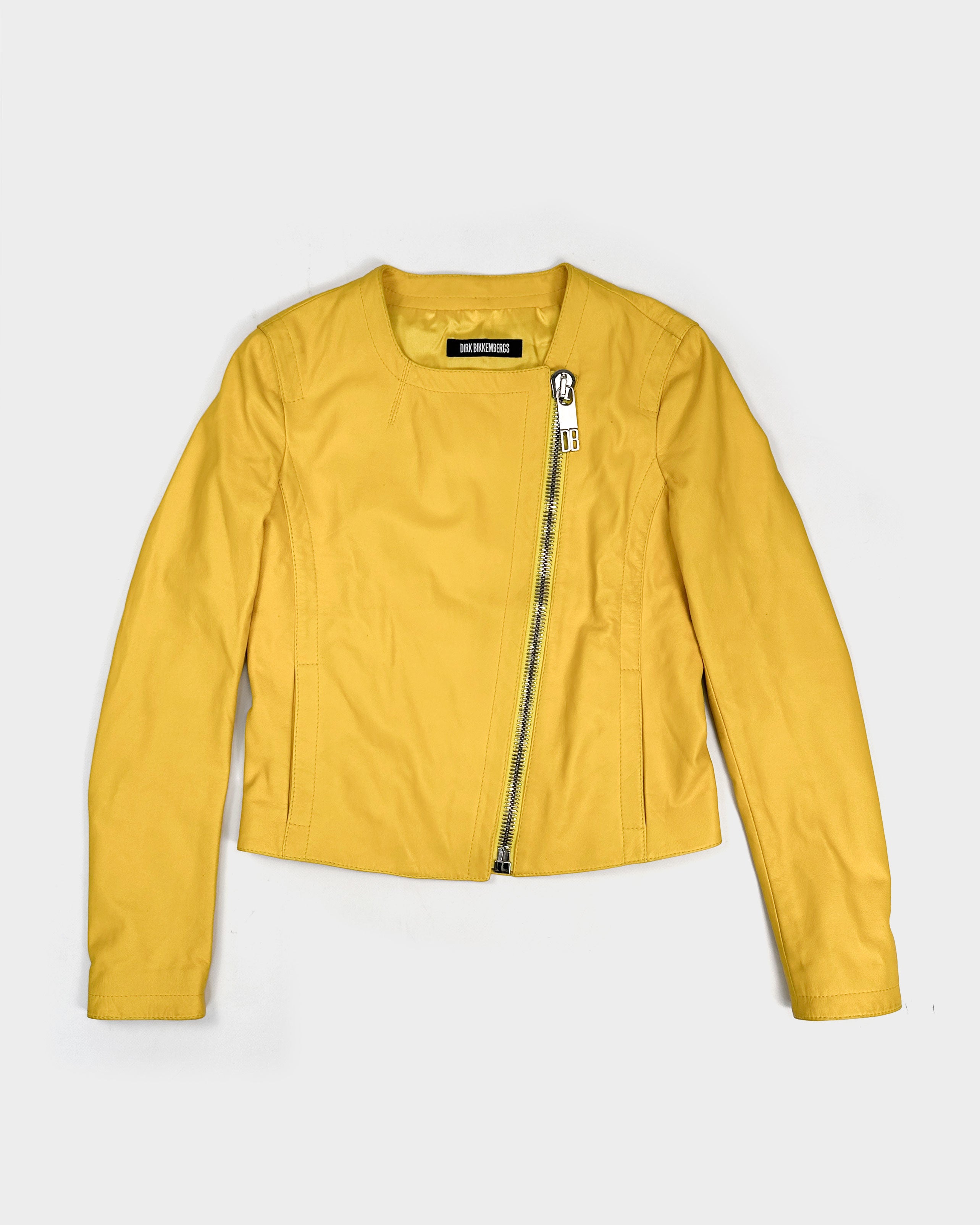 Dirk Bikkembergs Off Centered Zip Yellow Leather Jacket 2000 s