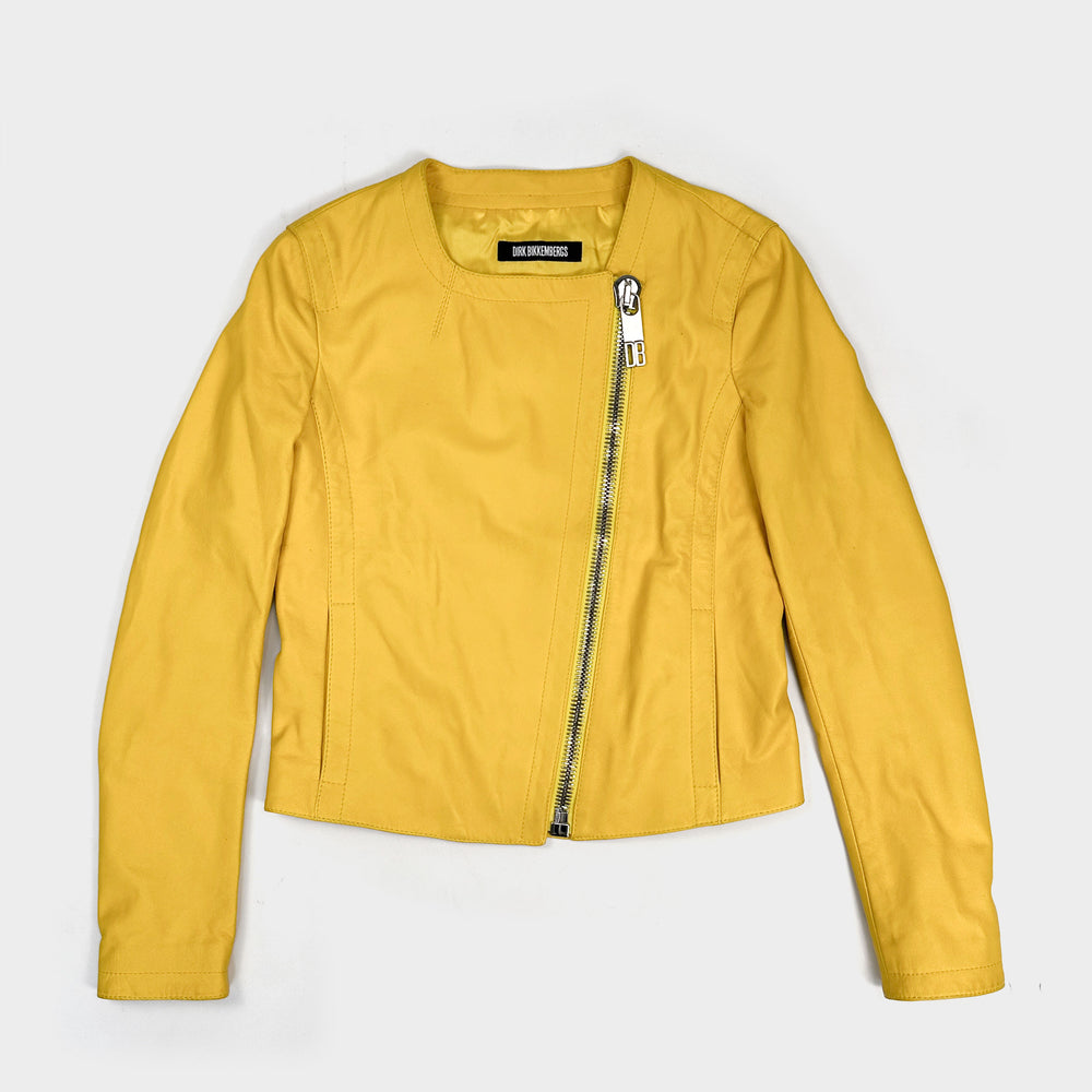 Dirk Bikkembergs Off Centered Zip Yellow Leather Jacket 2000's