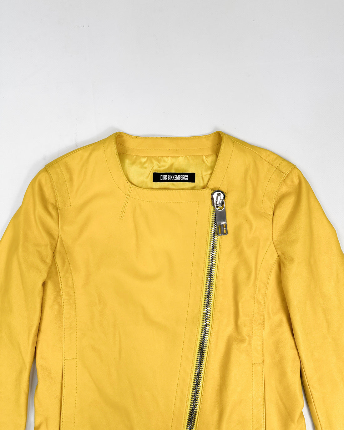 Dirk Bikkembergs Off Centered Zip Yellow Leather Jacket 2000's
