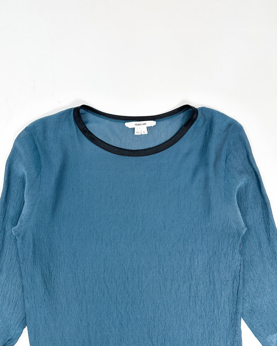 Helmut Lang Pleated Blue Long Sleeve Top 2000's