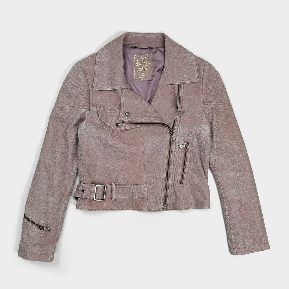 Diesel Distressed Pink Leather Copped Jacket 1990's