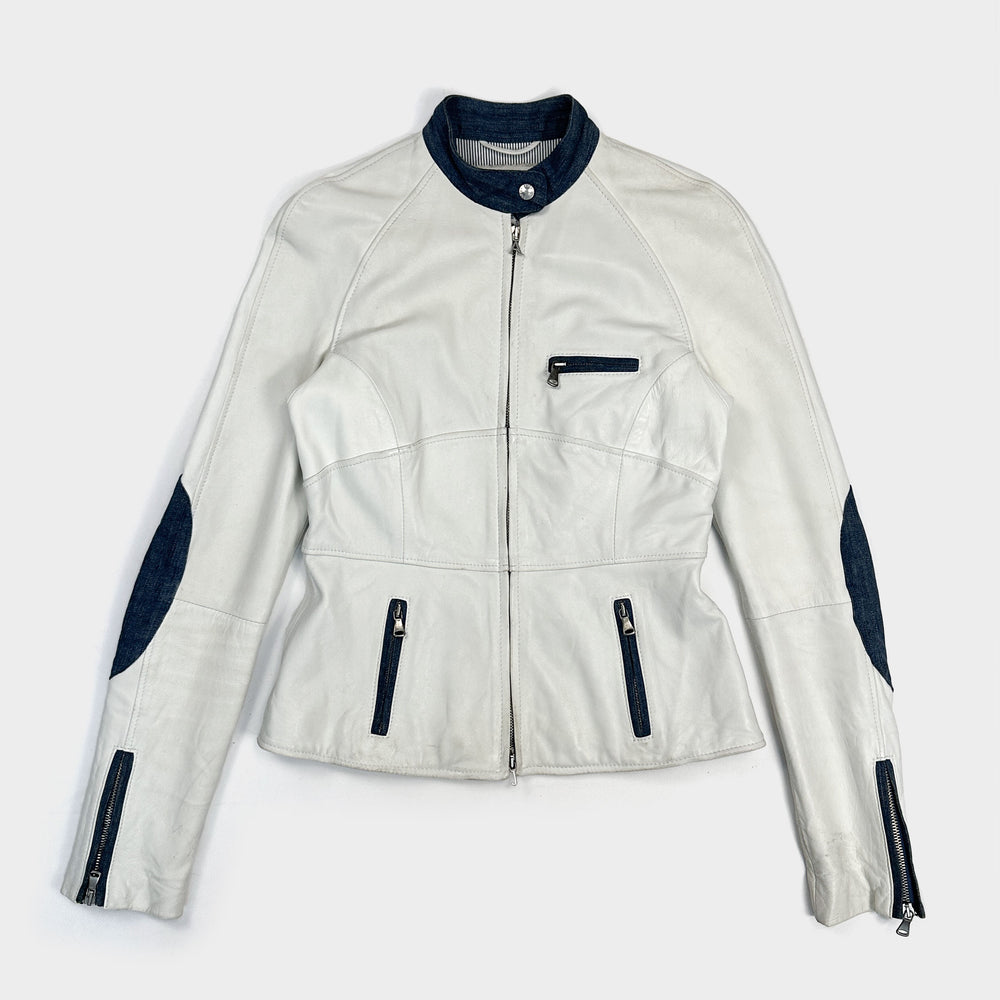 Armani White Leather + Denim Jacket 1990's