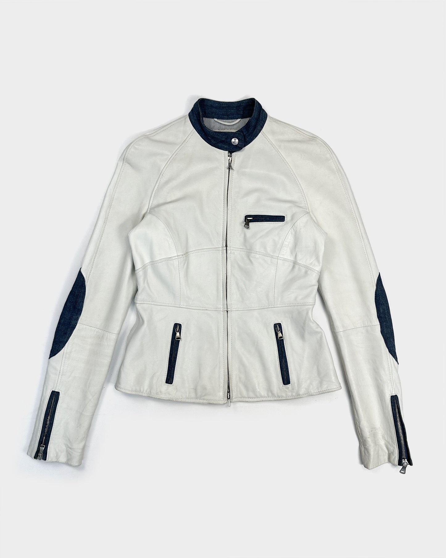 Armani White Leather + Denim Jacket 1990's