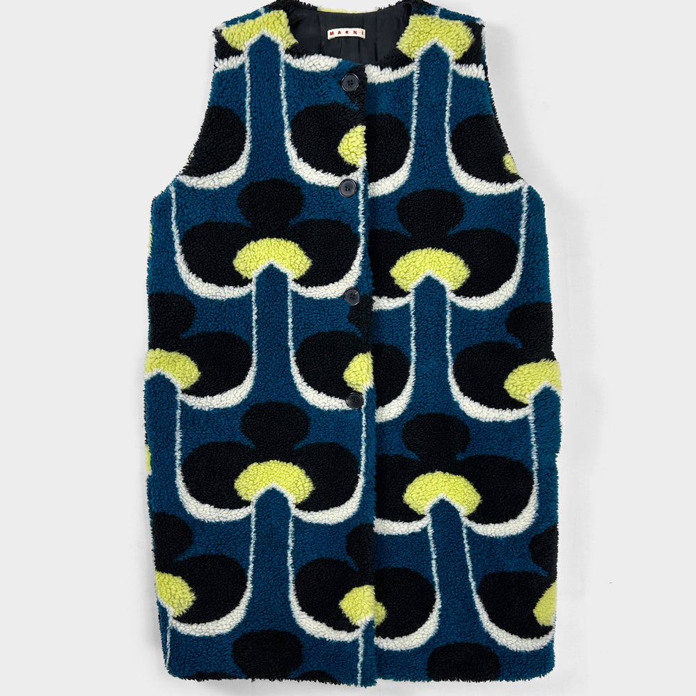 Marni Sleeveless Patterned Fleece Long Coat 2018