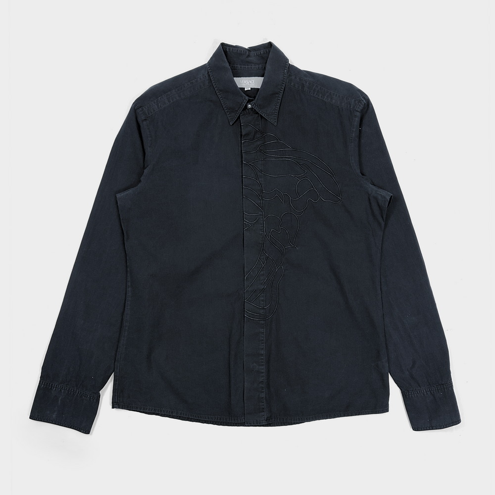 Versace Half-Logo Metallic Buttons Black Shirt 2000's