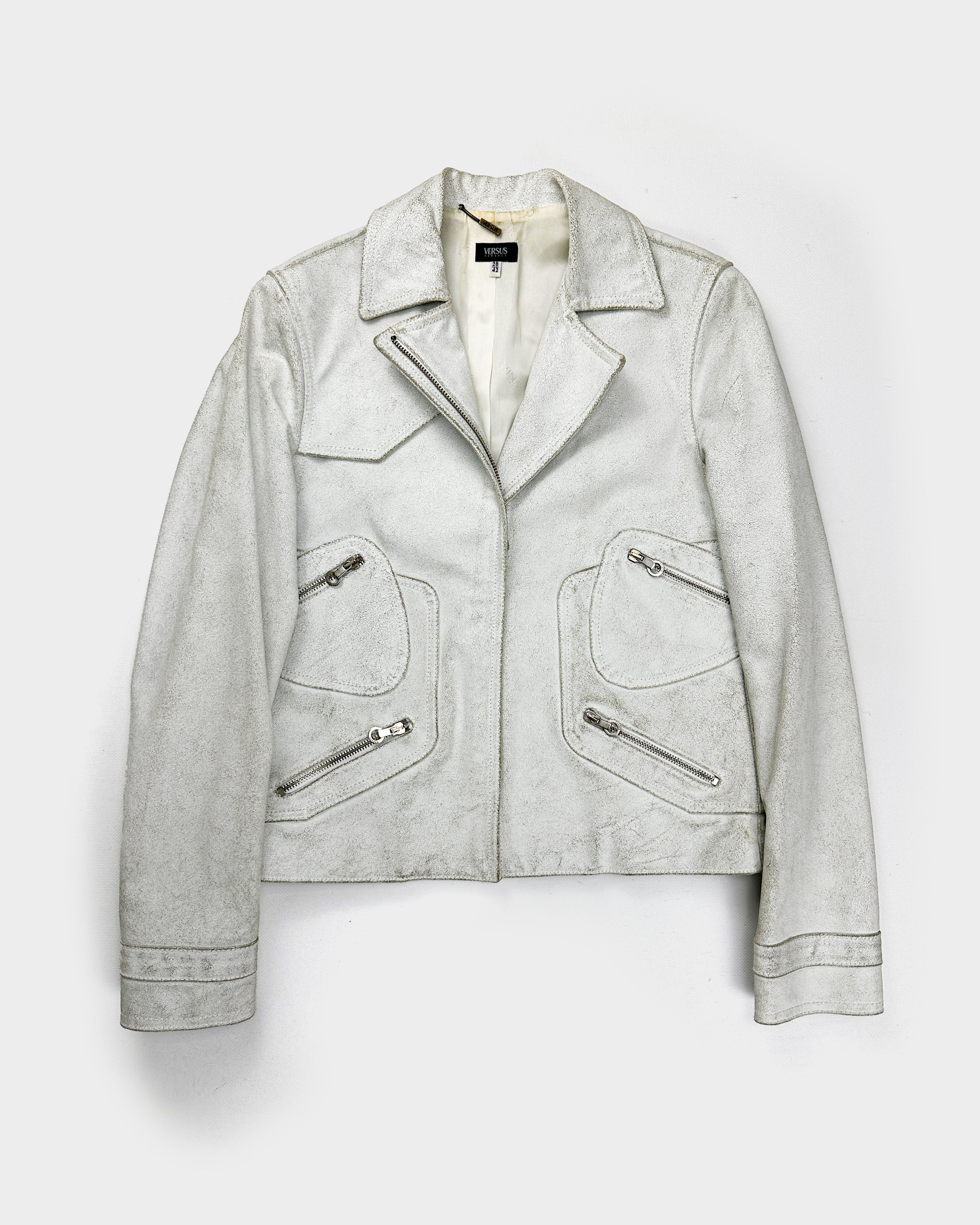 Versace Versus White Cracked Leather Jacket F/W 2004 – Vintage TTS