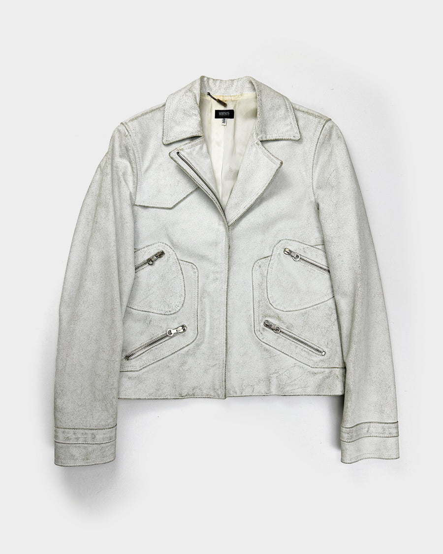 Versace Versus White Cracked Leather Jacket F/W 2004