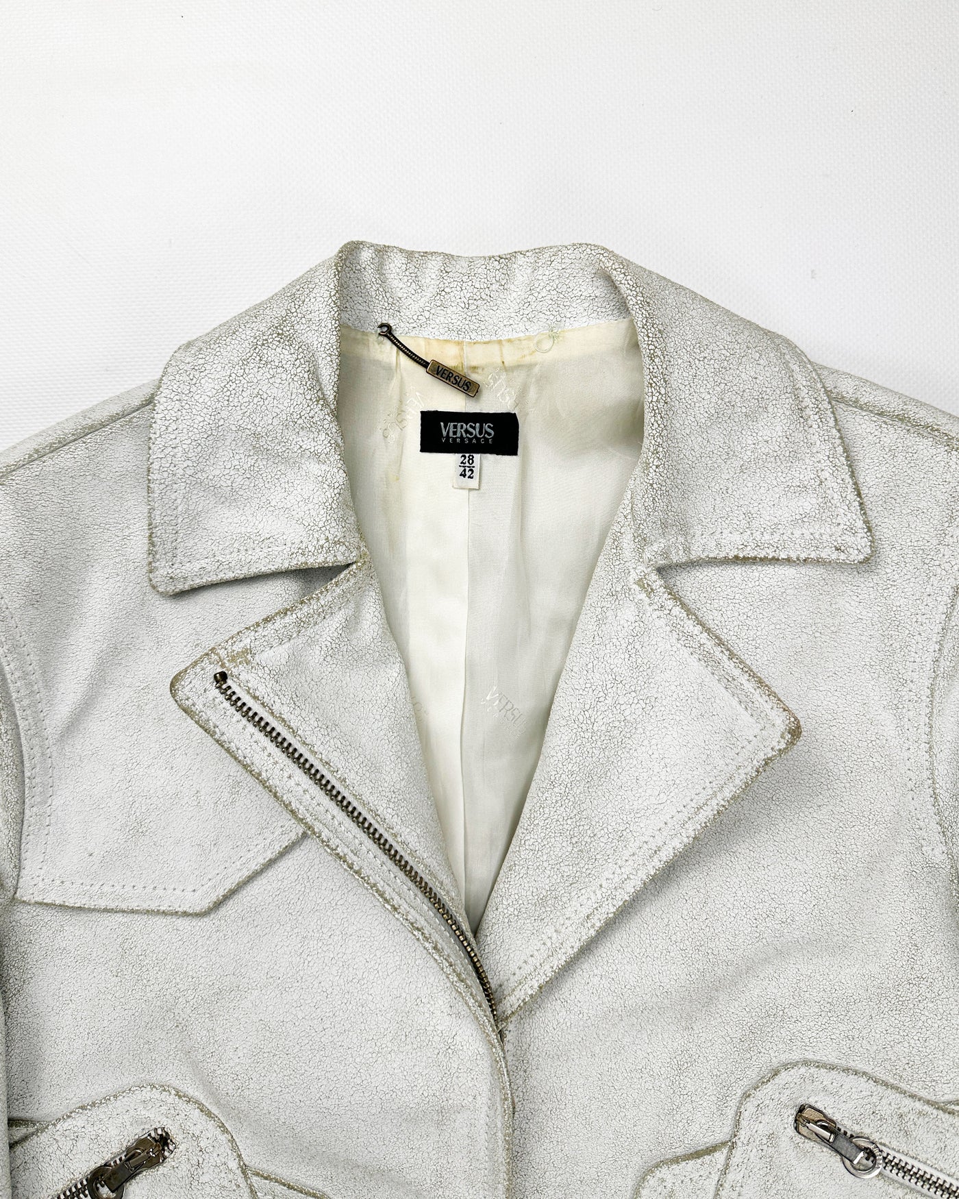 Versace Versus White Cracked Leather Jacket F/W 2004