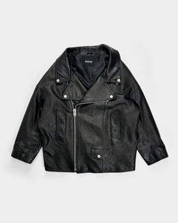 Cabane de Zucca Black Leather Cropped Jacket 2000's