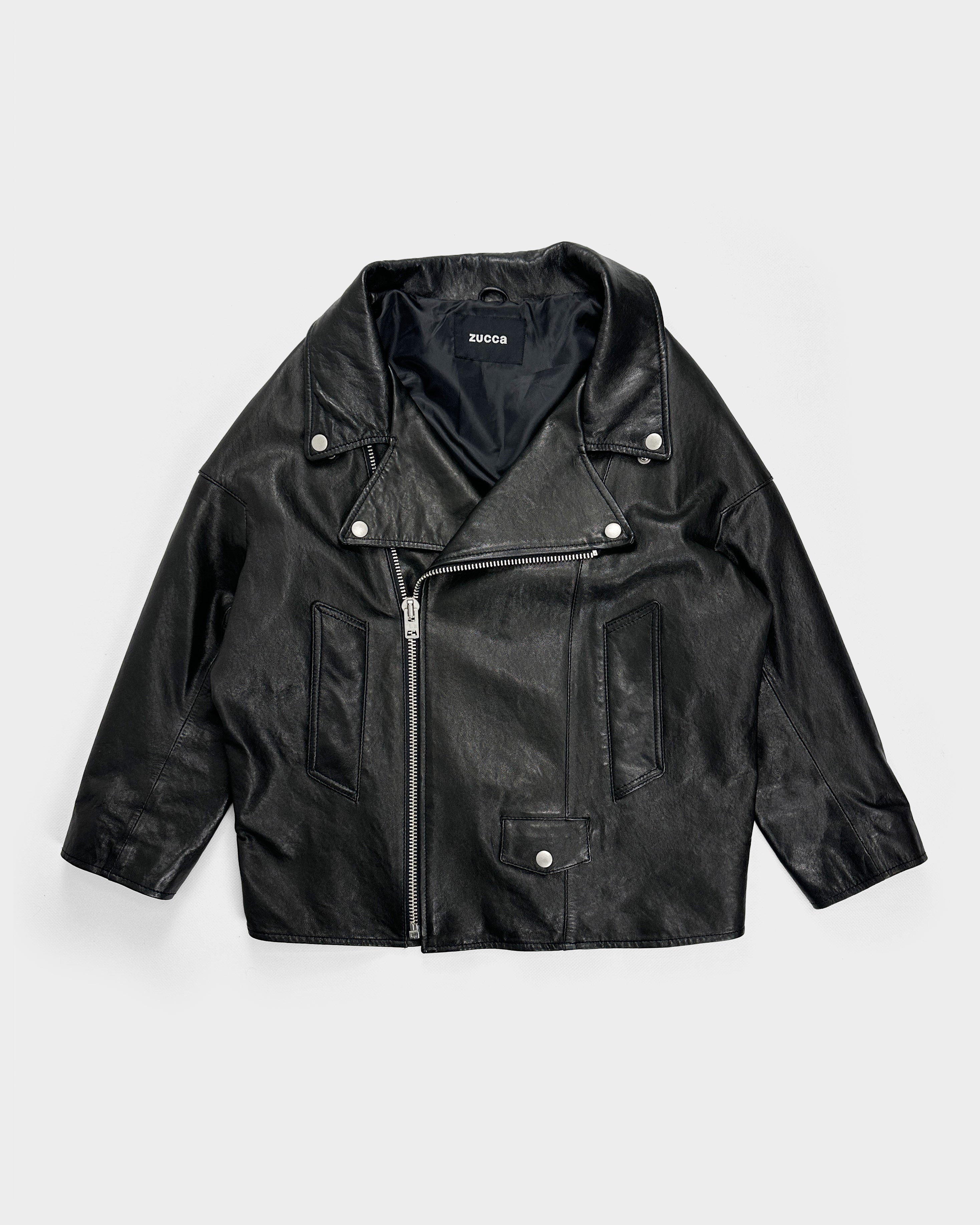 Cabane de Zucca Black Leather Cropped Jacket 2000's - Vintagetts
